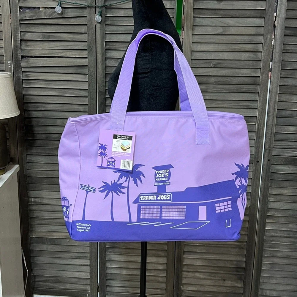 Trader Joe's Purple Insulated Tote Cooler Bag Reusable Grocery Shopping - Picture 2 of 11